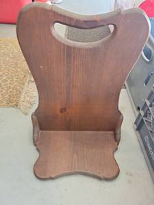 lot 70 image: Wood Wall Shelf with Cutout Handle and Shaped Back Panel - Retail $0
