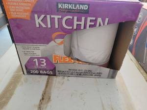 lot 72 image: Kirkland Signature Kitchen Trash Bags 13 Gallon 200 Count ALMOST brand-new  - Retail $0