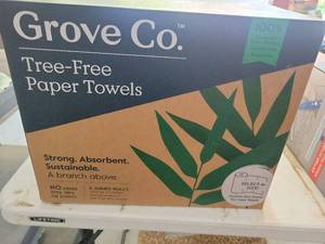 lot 76 image: Grove Co. Tree-Free Paper Towels 5 Jumbo Rolls - Retail $0