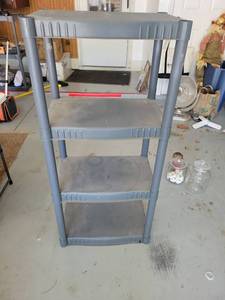 lot 85 image: Gray 5-Shelf Plastic Storage Shelving Unit 21.5wx 26h - Retail $0