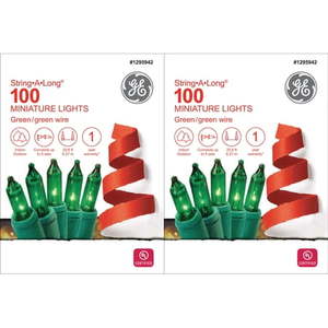 lot 121 image: GE 100 Count String A Long Green Christmas String Lights with Green Wire (200 Total Lights)