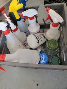 lot 137 image: Cleaning Supplies Lot Spray Bottles some empty some with cleaning solution  - Retail $0