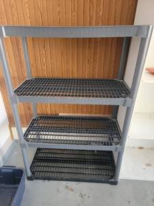 lot 156 image: 3-Shelf Commercial Shelving Unit with Wire Grating 36 in length, 18 in depth, 54 in height - Retail $0