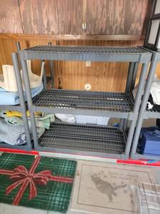 lot 160 image: 3-Tier Industrial Storage Shelving Unit Gray Frame 36 in length, 18 in depth, 37 in height - Retail $0