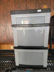 lot 161 image: Plastic Storage Bins with Black frames 3-Drawer Set - Retail $0