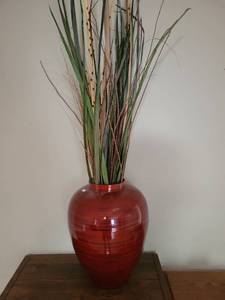lot 190 image: Red Decorative Vase with Faux Plants