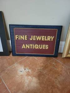 lot 198 image: Fine Jewelry Antiques Painted Wood Sign 18Lx12.5H