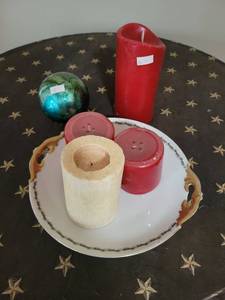 lot 203 image: Lot of 4 Candles Assorted Red Cream White Pillar Votive