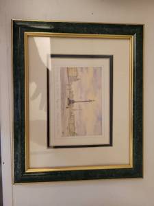 lot 219 image: Framed Architectural or Engineering Sketch with Double Mat and Green Wood Frame 12x10