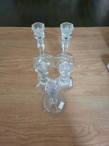 lot 240 image: Clear Glass Candlestick Holders Lot of 5 Pieces