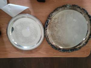 lot 248 image: Two Silver Serving Trays with Engraved Decoration