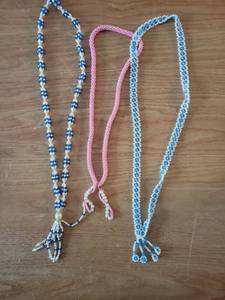 lot 303 image: Beaded Necklace Lot 3 Pieces Blue Pink White Tassel
