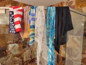 lot 332 image: Lot of 6 Scarves Assorted Patterns and Colors