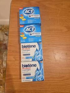 lot 374 image: ACT Dry Mouth Lozenges Honey-Lemon 36 Count and Biotene Dry Mouth Lozenges Refreshing Mint 27 Count Lot of 4