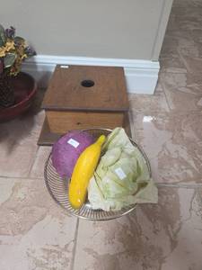 lot 397 image: Wooden Storage Box, Fake Fruit in Bowl
