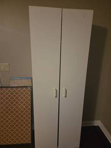 lot 489 image: White 2-Door Wardrobe Cabinet with Shelf 24L x 70.5H x 17W
