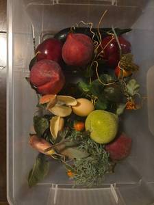 lot 501 image: Decorative Fruit and Botanical Display with Eggplant Apples Pear and Foliage