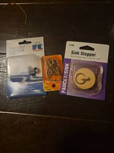 lot 552 image: Plumbing Repair Lot Faucet Repair Kit, Sink Stopper A120, Hook Lot