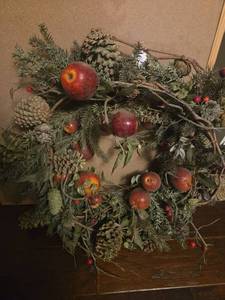 lot 556 image: Decorative Fall Arrangement with Pomegranates Pinecones and Faux Foliage