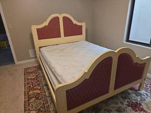 lot 606 image: Queen Size Bed Frame and Headboard, Footboard, Mattress topper,  Box Spring