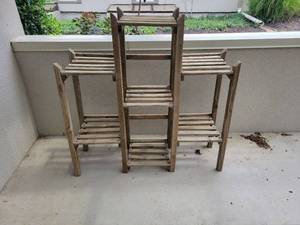 lot 609 image: Three-Tier Wood Shelving Unit with Vertical Post Frame