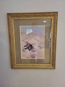 lot 630 image: Framed Animal Art Prints Lot of 2 Cat and Leopard