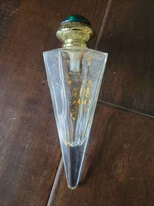 lot 632 image: Jaivago Perfume Bottle with Teal Cap and Gold Accents with 24k gold flakes bottle only