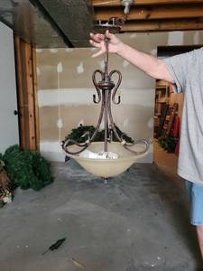 lot 668 image: Pendant Light Fixture with Chain and Bowl Shade