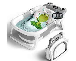 lot 1790 image: BUNWAG Baby Bathtub, Collapsible Newborn Bathtub for Infant to Toddler with Soft Cushion and Thermometer,Portable Travel Newborn Tub with No-Slip Feet, Baby Shower Gifts, 0-12 Months Baby Bath, Grey - Retail $0