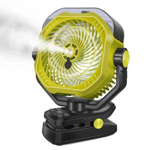 lot 1803 image: Portable Rechargeable Misting Fan with 12oz Mist, Battery Life Display, Remote, Timer, Light, 5 Speeds, 9-Inch, 20000mAh 120H Battery Powered Clip Fan for Stroller, Travel, Outdoor, Poweroutage - Retail $40