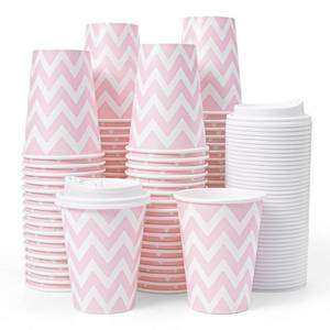 lot 1804 image: Tamone 100 PACK 12OZ Disposable Coffee Cups with Lids, To Go Coffee Cups Pink Coffee Cups with Lids Leak Proof, Pink Paper Cups for ColdHot Beverage Chocolate Cocoa for Mothers Day Party - Retail $23