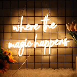lot 1806 image: Damage See Photos Neonawall Where The Magic Happens Neon Sign Led Light Up Signs for Wall Decor USB Powered Letter Neon Light Signs for Bedroom Wedding Decor Birthday Party Shop Bar Man Cave 16 x 9.6(Warm White)
