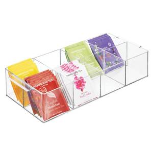 lot 1814 image: DAMAGE, AS IS SEE PHOTOS mDesign Plastic Condiment Organizer and Tea Bag Holder - 8-Compartment Kitchen PantryCountertop Storage Caddy - Divided Chip, Snack, Oatmeal Packet Holder - Lumiere Collection - Clear - Retail $15