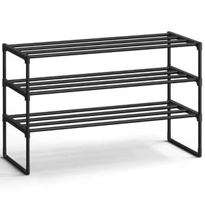 lot 1819 image: SONGMICS Shoe Rack, 3-Tier Shoe Organizer, Metal Storage Shelf, Upright or Upside Down, for 16-20 Pairs, Stackable, for Entryway, 11.8 x 36.2 x 21.7 Inches, Black ULSA303B02 - Retail $16