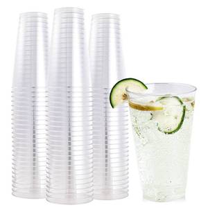 lot 1823 image: FOCUSLINE 100 Pack 16 oz Clear Plastic Cups, Disposable Cups Large Reusable Plastic Tumblers, Heavy-duty Clear Hard Cups 16 Ounce for Wedding Party, Thanksgiving, Halloween, Christmas - Retail $28