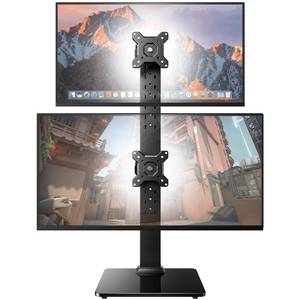lot 1842 image: HUANUO Dual Monitor Stand for 13 to 34 Inch, Max Load 44 lbs, Vertical Monitor Mount, Freestanding Monitor Riser with Swivel, Tilt, Rotation, 13 Height Settings, Max VESA 100x100 - Retail $38