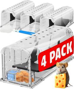 lot 1854 image: Motel Mouse Humane Mouse Traps No Kill Live Catch and Release 4 Pack - Reusable, Easy to Use & Clean, No Touch Release, Sensitive Includes Cleaning Brush, Instruction Manual & Video - Mousetrap Indoor - Retail $14