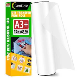 lot 1860 image: CenDale DTF Transfer Film Roll 13x 65.6ft - Premium A3 DTF Film Roll, Double Sided Matte Clear PreTreat PET Heat Transfer Paper, Hot & Cold Peel DTF Paper Roll, Direct to Film for T-Shirts Textile - Retail $25