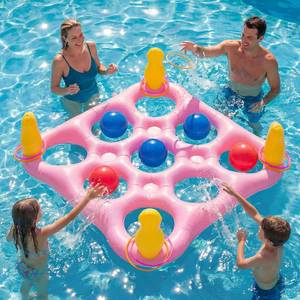 lot 1864 image: ECHTPower Tic-Tac-Toe Pool Toys Games - 2-in-1 Giant Inflatable Pool Floats with Ring Toss Set and 10 Balls, Fun Summer Party Water Beach Float Pool Game for Adults Teens Kids (Green) - Retail $16