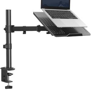 lot 1874 image: HUANUO Laptop Desk Mount - 17 to 32 Monitor Arm, Ventilated Tray, Fully Adjustable with Tilt, Swivel & Rotation, Holds up to 22 lbs - Retail $38