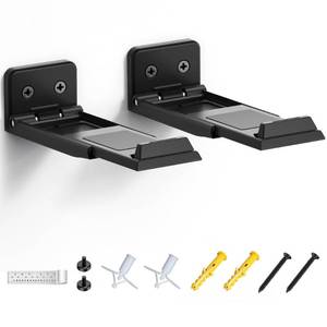 lot 1880 image: ELETIUO Soundbar Wall Mount Bracket for Samsung, LG, Sony, JBL, Vizio, Sonos and More, Depth Adjustable 3.5-6.1, Soundbar Shelf Under TV, Black - Retail $10