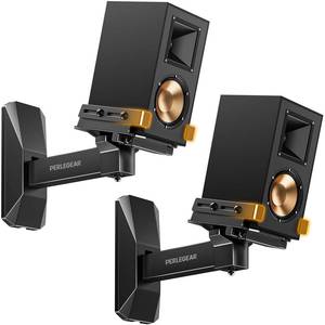 lot 1915 image: Perlegear Speaker Wall Mounts, Bookshelf Speaker Mounting Brackets with Dual Side Stable Clamp Design, Wide Tilt & Swivel Shelf for Large Surrounding Sound Speakers, Up to 55 lbs, 1 Pair