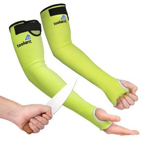 lot 1928 image: OriStout Cut Resistant Gardening Sleeves with Tumb Hole, Green, 1 Pair - Retail $15