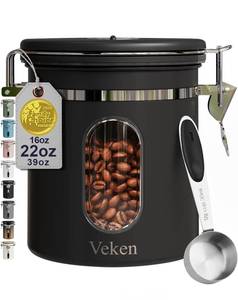 lot 1930 image: Veken Coffee Canister with Window, Airtight Stainless Steel Container, 16OZ - Retail $22