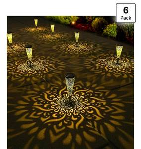 lot 1933 image: gardencave 6 Pack Solar Lights Outdoor Garden Decorative Mandala Solar Garden Lights with Warm Light Waterproof Solar Pathway Landscape Lights for Path Patio Backyard Walkway Yard Lawn Decor (Black) - Retail $0