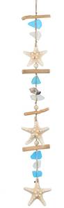 lot 1935 image: JQAQJU 1PCS Sea Glass Wooden Coastal Wall Decor with Starfish Sea Shells - Retail $20