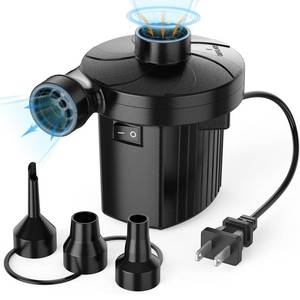 lot 1948 image: Electric Air Pump for Inflatables,Portable Quick-Fill Air Pump with 3 Nozzles,110-120V, Inflator & Deflator Pumps for Outdoor Camping, Air Mattress Beds,Boats,Inflatable Cushion,Couch,Pool Floats - Retail $10