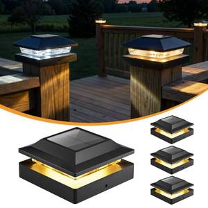 lot 1960 image: 4x4 Solar Post Cap Lights 4-Pack, Dual Color LED Lights for WoodVinyl Post - Retail $32