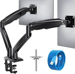 lot 1985 image: HUANUO 13 to 40 Inch Dual Monitor Arm for 2 Ultrawide Screens, Height Adjustable Full Motion Stand with 2 USB Port, VESA 75100mm Mount, Holds up to 26.4lbs per Arm, Black - Retail $140