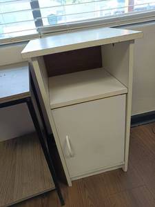 lot 40 image: White Wood Two-Shelf Cabinet with Door 27in tall